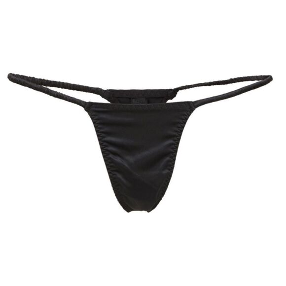 NWT SKIMS Woven Shine Stretch Satin Sexy Thin String Onyx Black Thong Panty - Picture 1 of 8